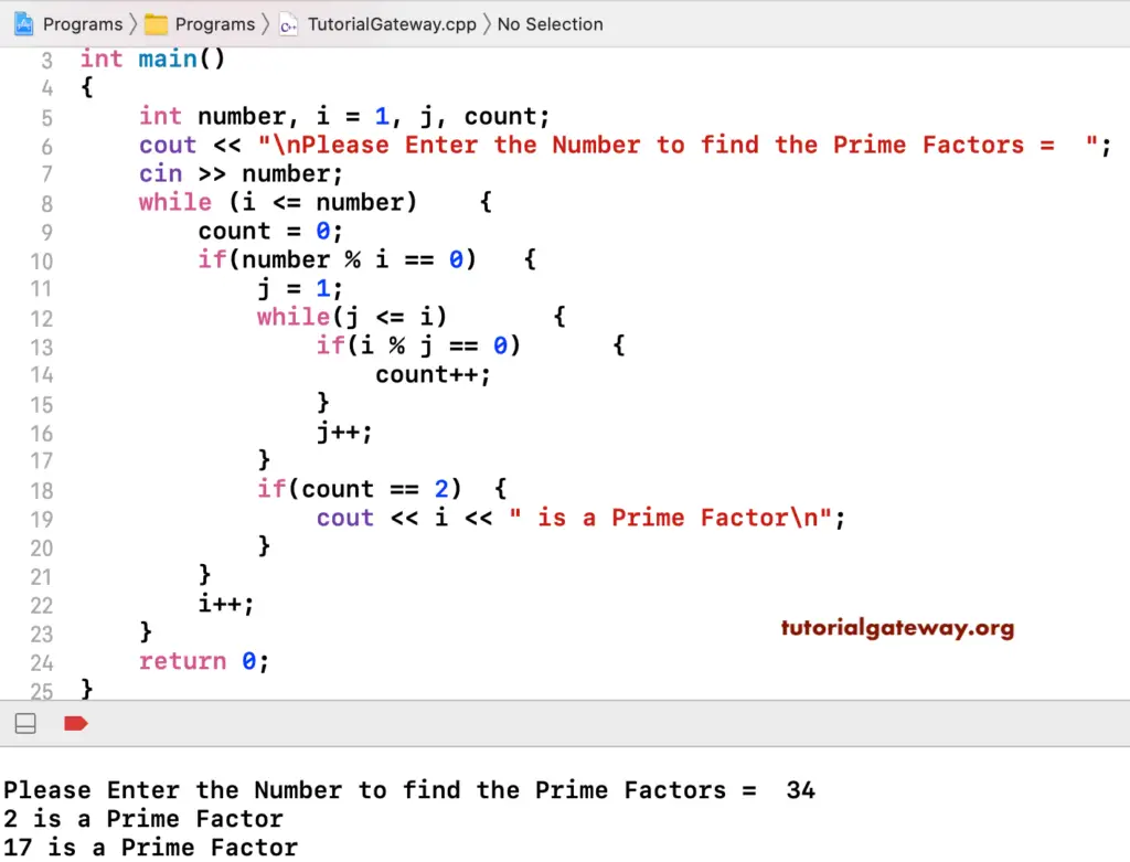C++ Program to Find Prime Factors of a Number 1