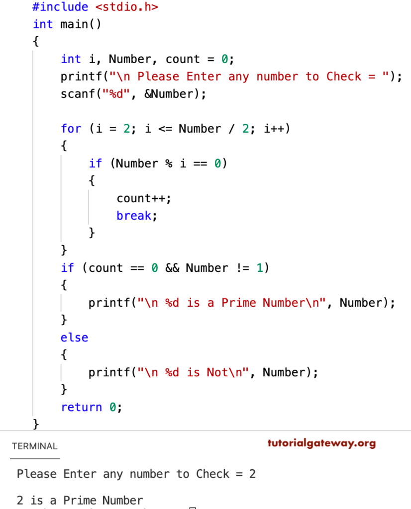 C Program to Find Prime Number using for loop