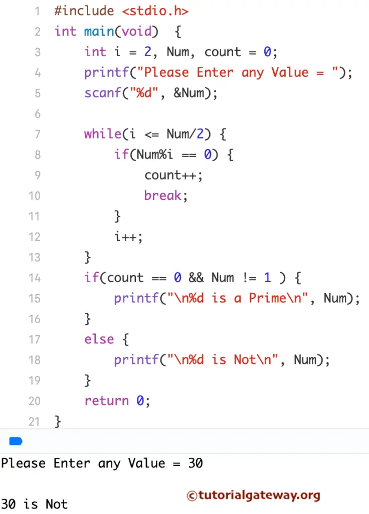 C Program to Find Prime Number using While Loop