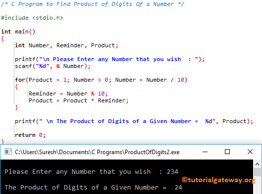 C Program to Find Product of Digits Of a Number 1