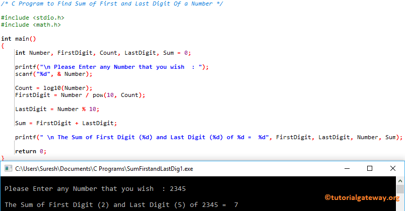 C Program to Find Sum of First and Last Digit Of a Number 1