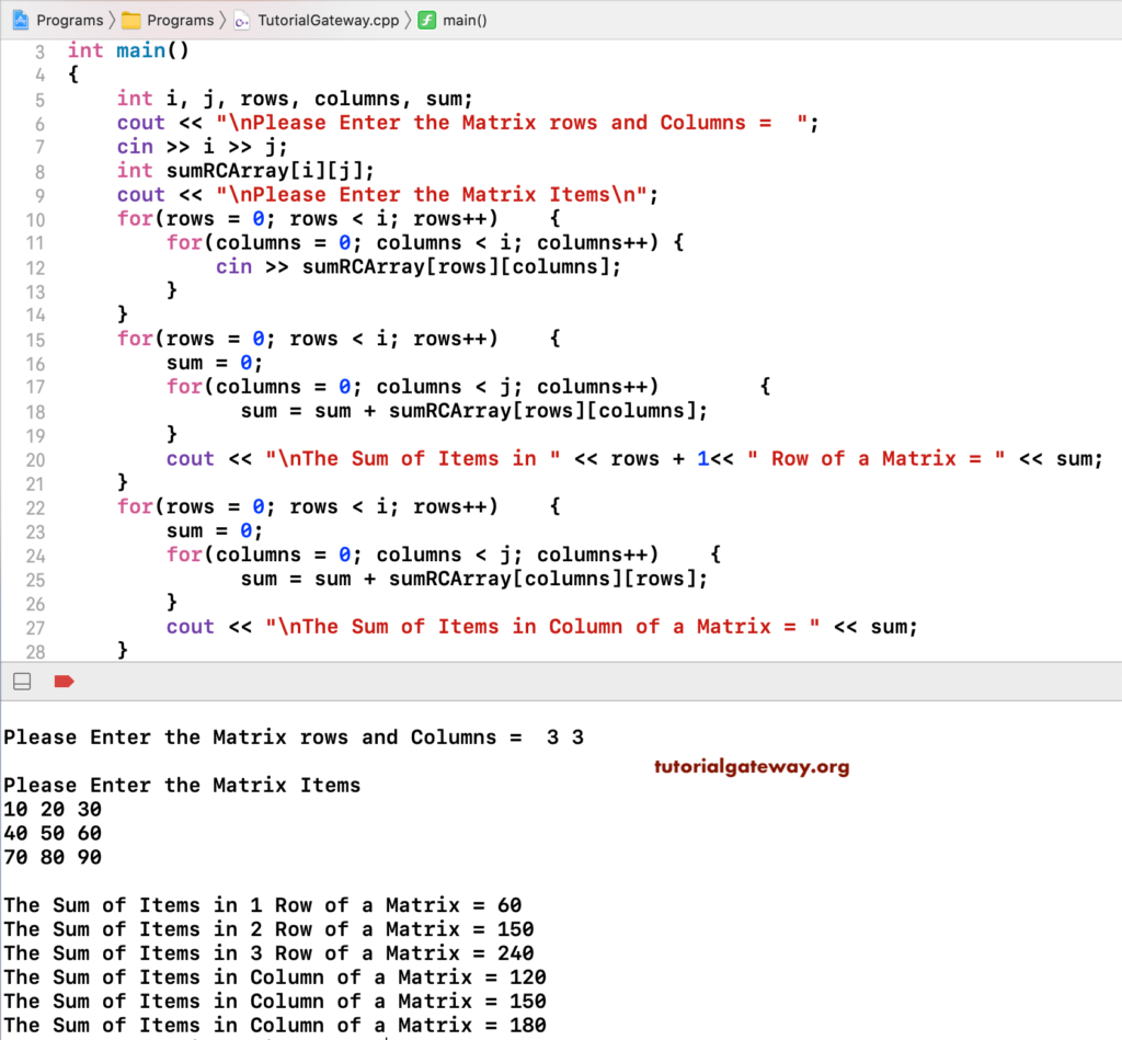 C++ Program to Find Sum of Matrix Row and Column 1