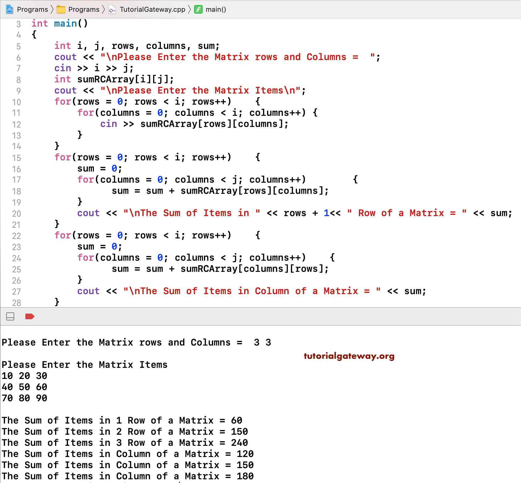 C++ Program to Find Sum of Matrix Row and Column 1