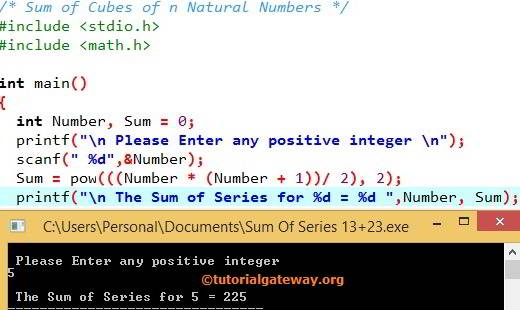 C Program to Find Sum of series 1³+2³+3³+....+n³