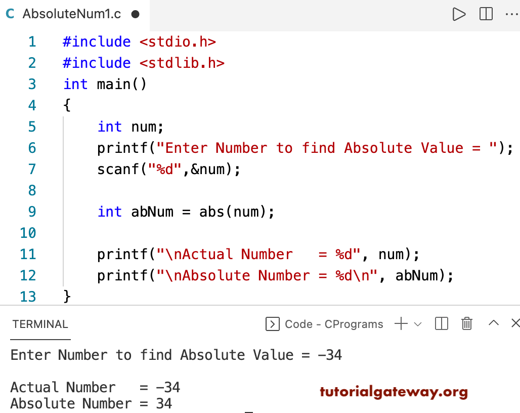 C Program to Find the Absolute Value of a Number