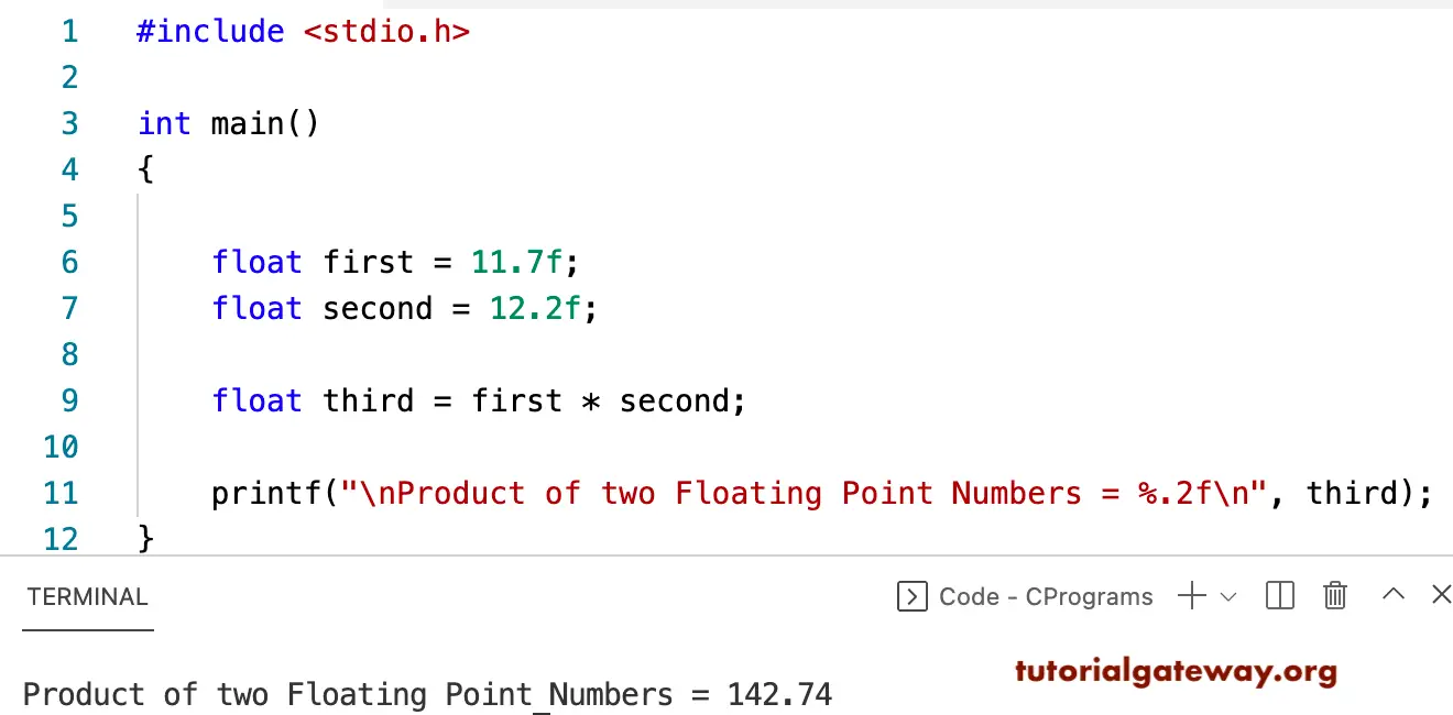 C Program to Multiply Two Floating Point Numbers