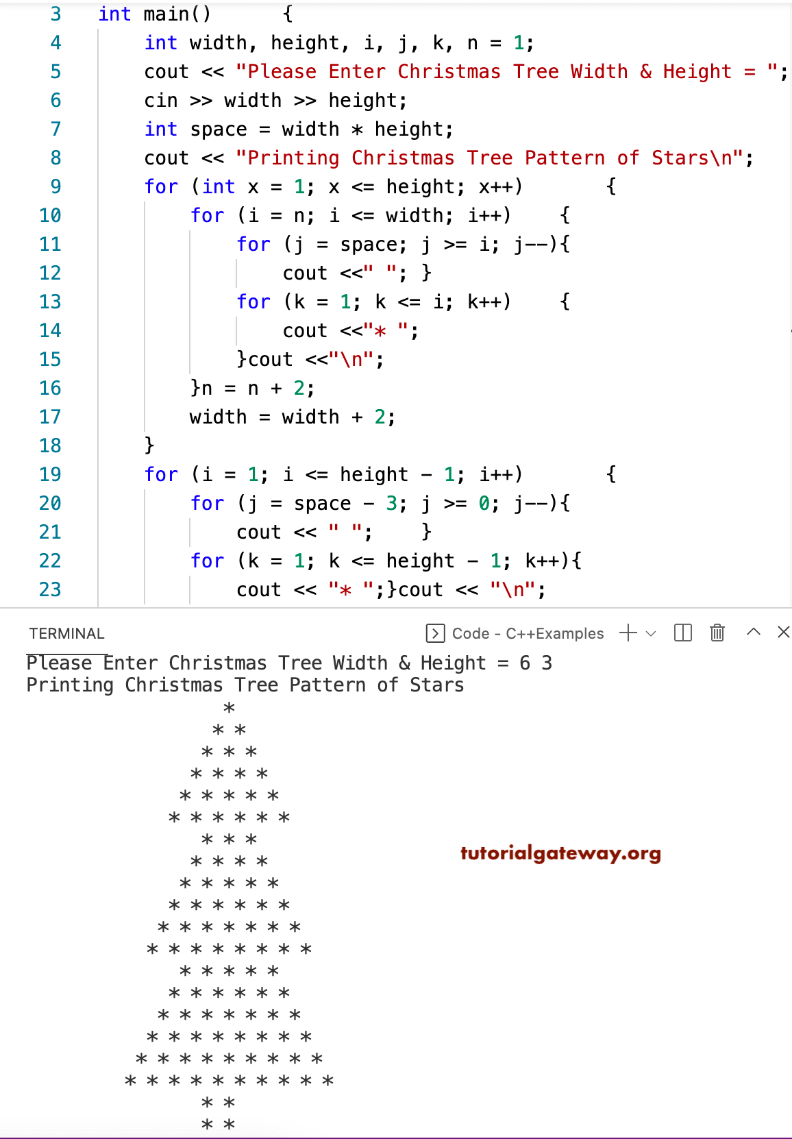 C++ Program to Print Christmas Tree Star Pattern