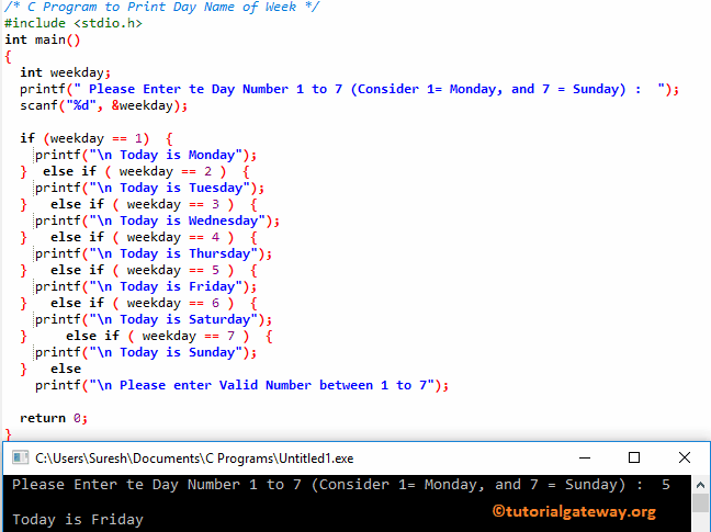 C Program To Print Day Name Of Week