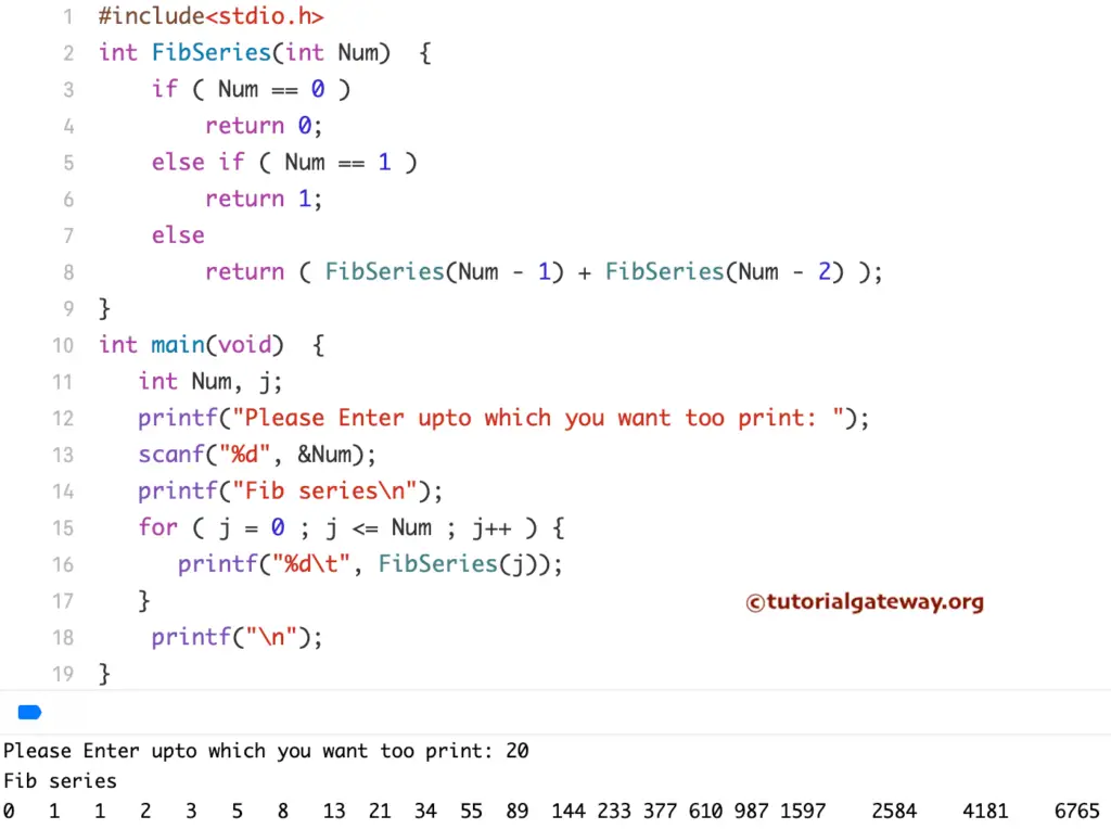 C Program to Print Fibonacci Series of Numbers using Recursion