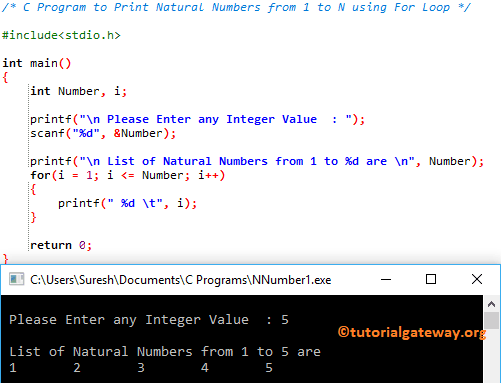C Program to Print Natural Numbers from 1 to N 1