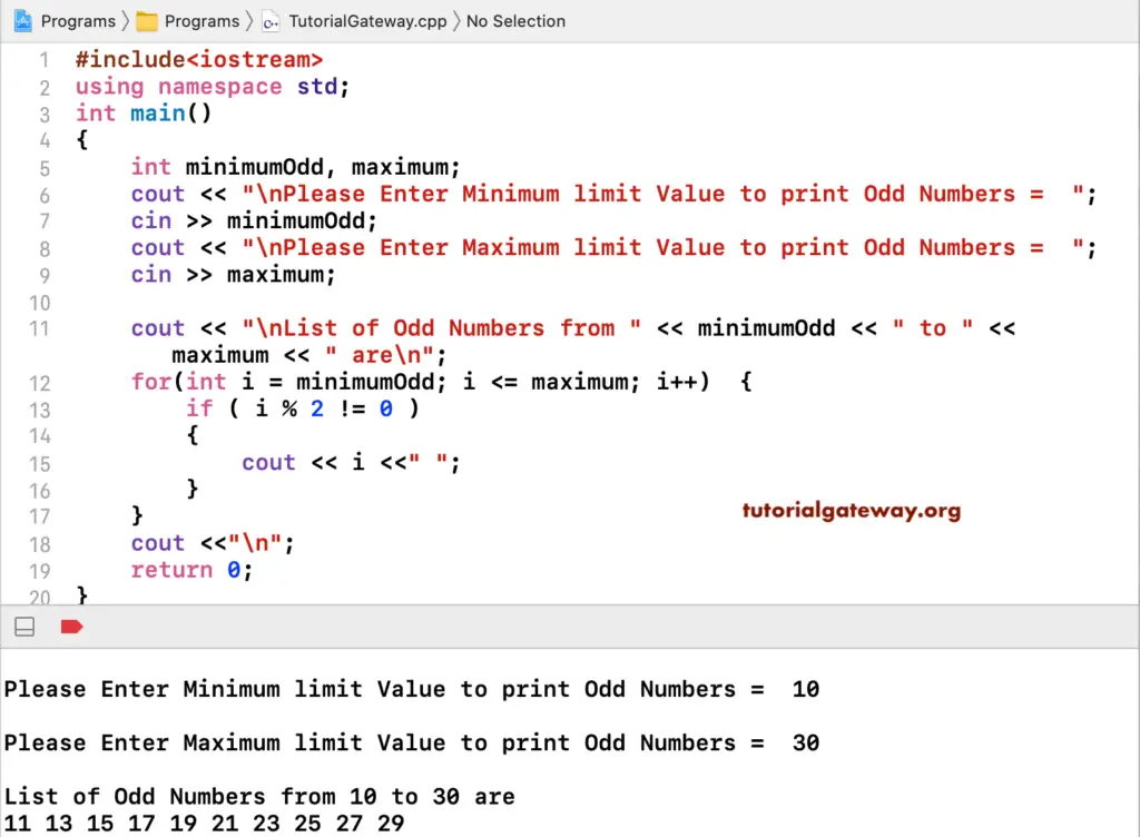 C++ Program to Print Odd Numbers 4