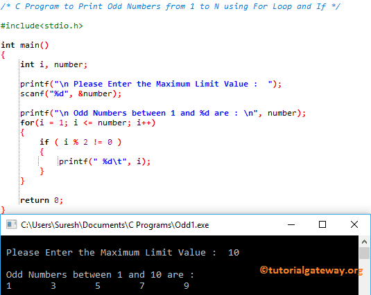 C Program to Print Odd Numbers from 1 to N 1
