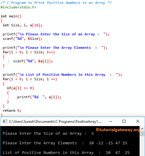 C Program to Print Positive Numbers in an Array 1