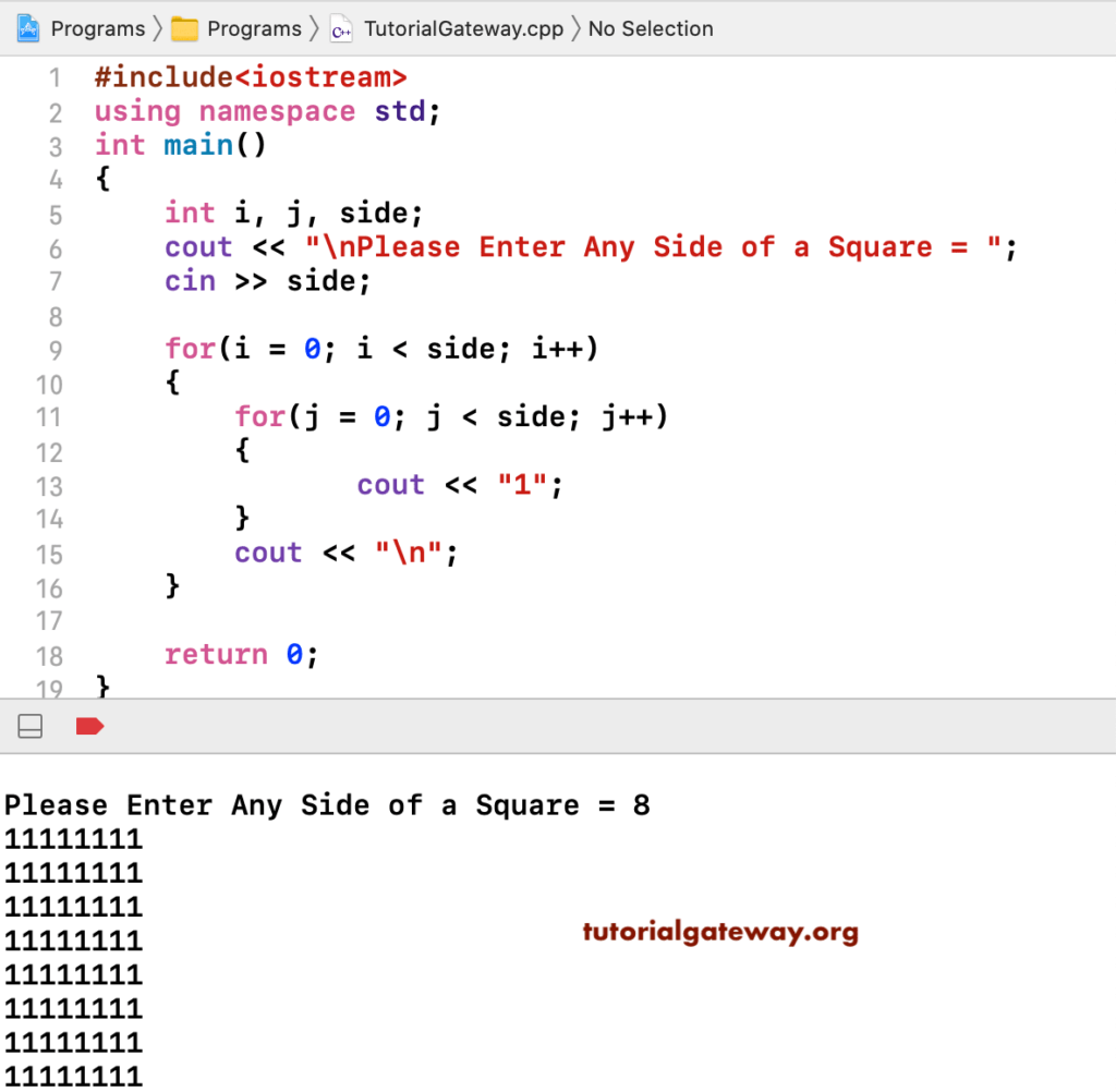 C++ Program to Print Square Number Pattern 1