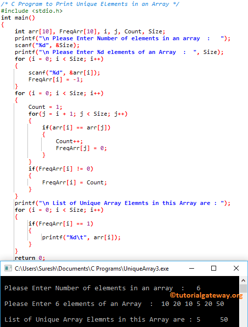 C Program to Print Unique Elements in an Array 1