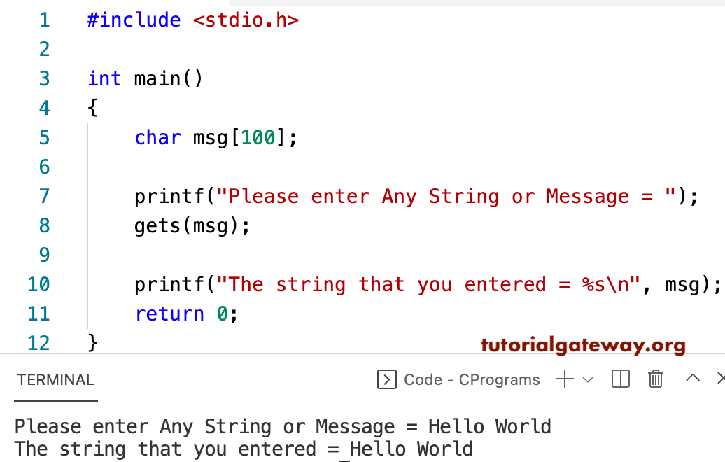 C Program to Read Input and Print String