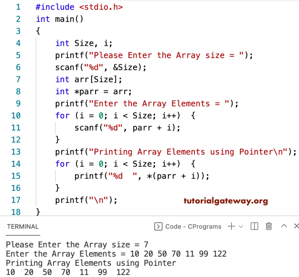 C Program to Read and Print Array Elements using a Pointer 2