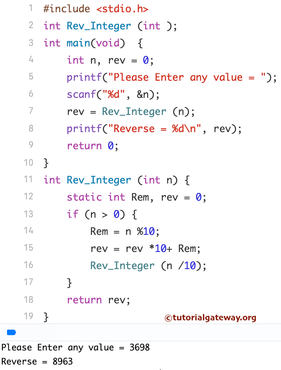 C Program to Reverse a Number Using Recursion