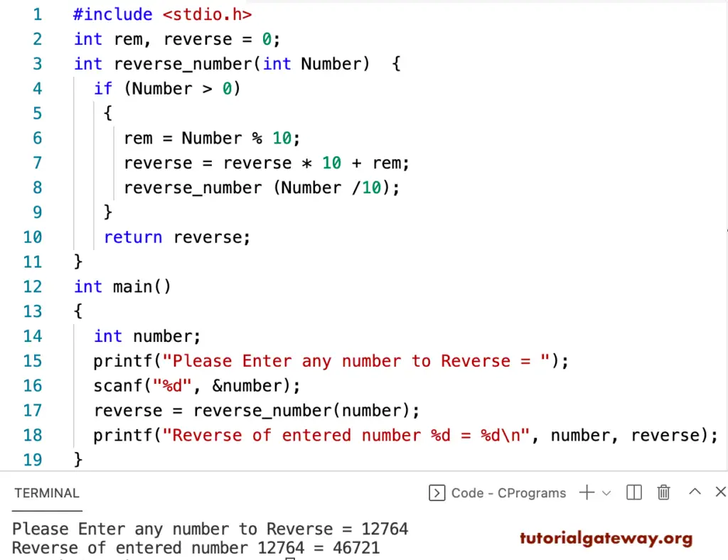 Reverse a Number using Recursive Function