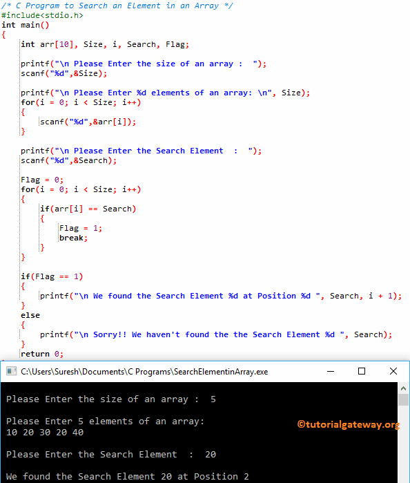 C Program to Search an Element in an Array 1
