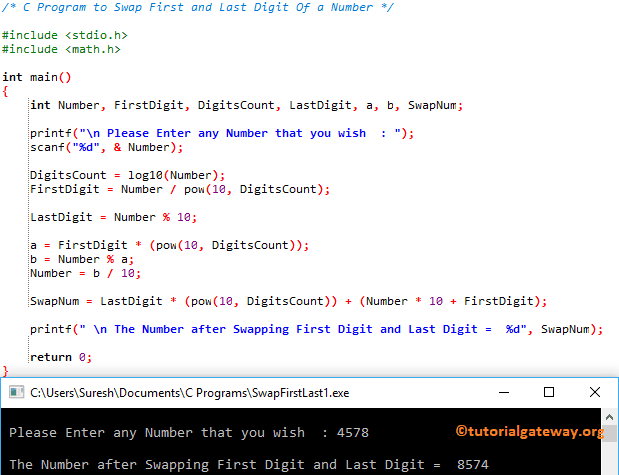 C Program to Swap First and Last Digit Of a Number 1