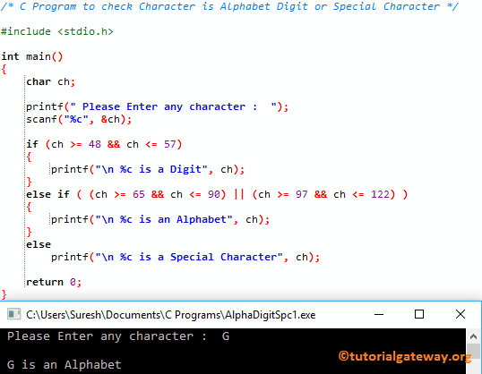 C Program to check Character is Alphabet Digit or Special Character 5