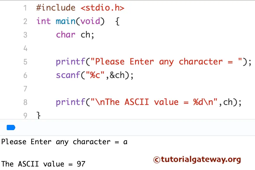 C Program to find ASCII Value of a Single Character