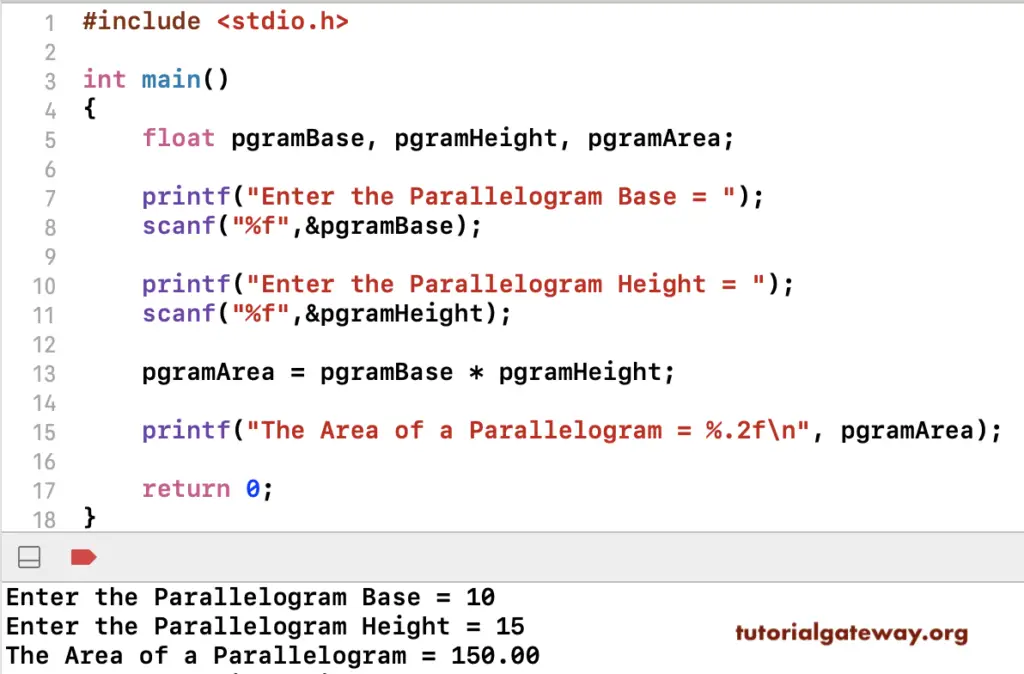 C Program to find Area of a Parallelogram 1