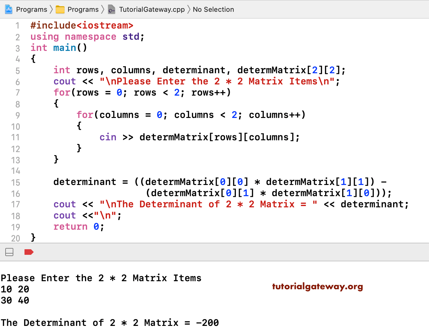 C++ Program to find Determinant of a Matrix 1
