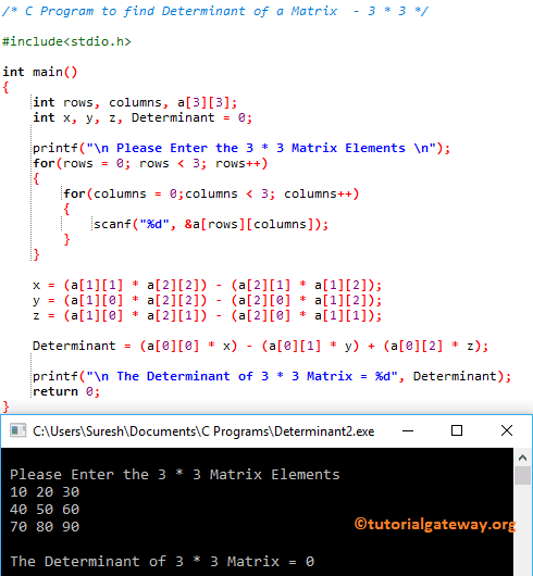 C Program to find Determinant of a Matrix 3