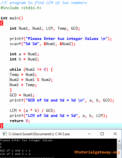 C Program to find LCM of Two Numbers 1