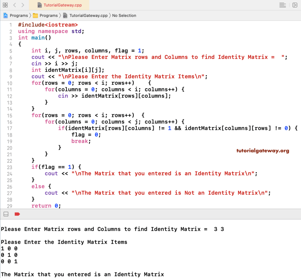 C++ Program to find Matrix is an Identity Matrix 1