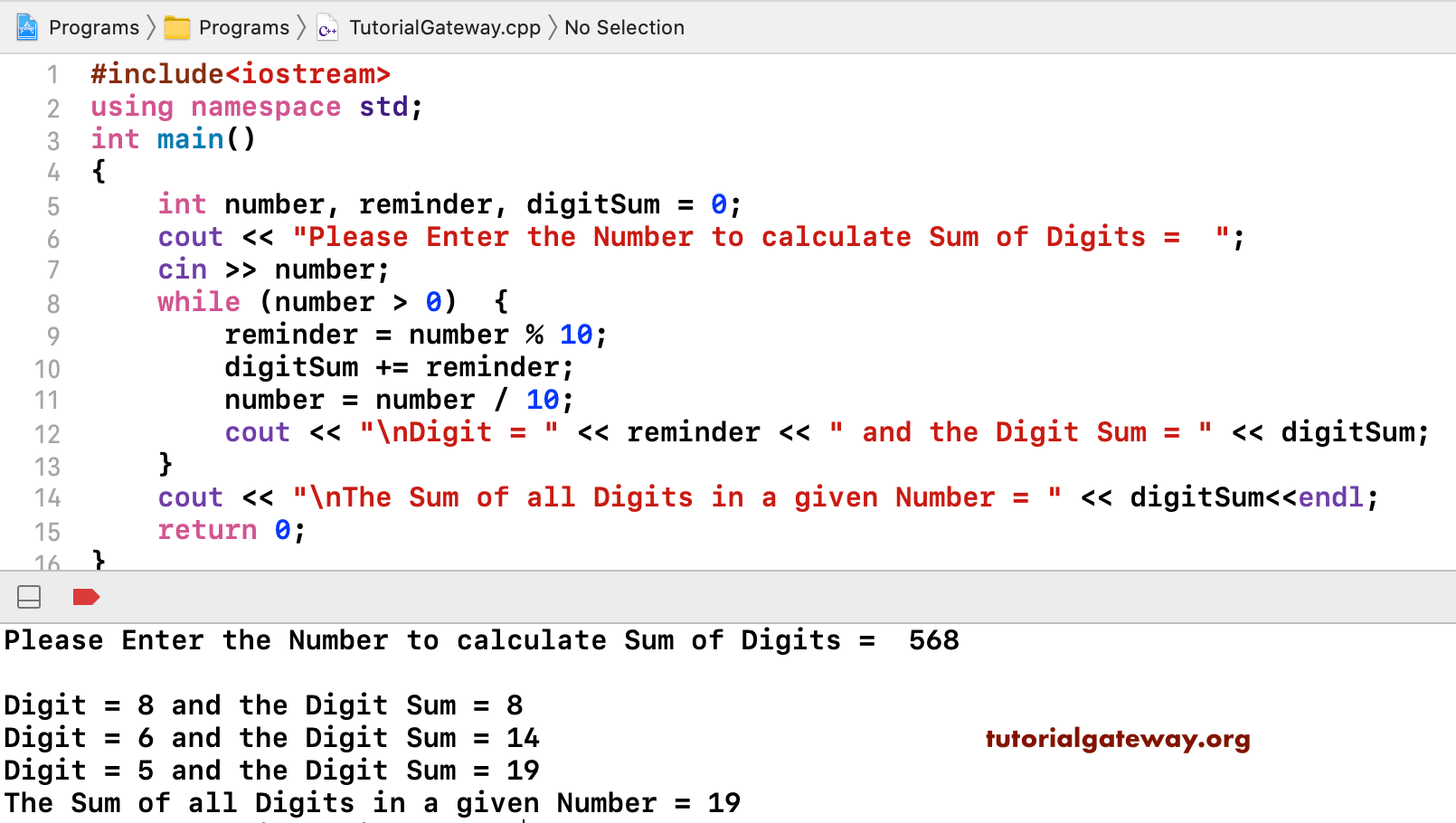 C++ Program to find Sum of Digits in a Number 1