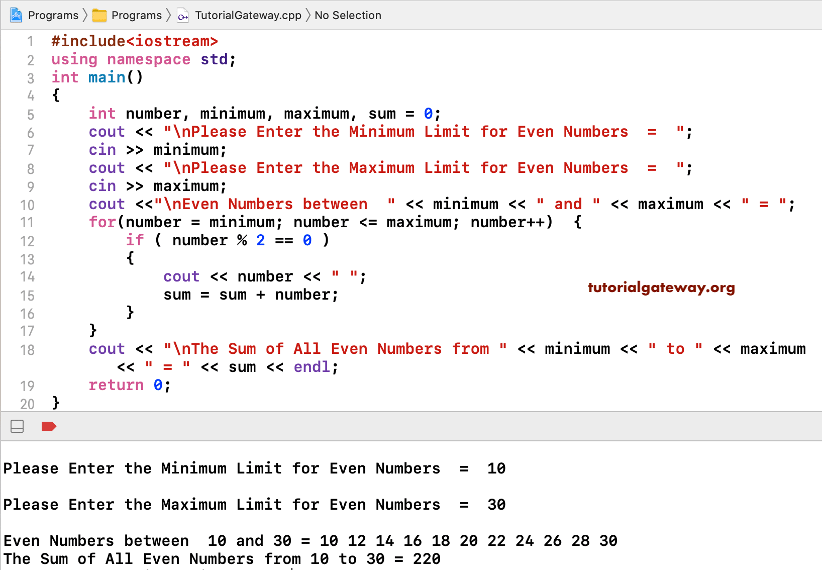C++ Program to find Sum of Even Numbers 3
