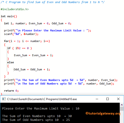 C Program to find Sum of Even and Odd Numbers 1