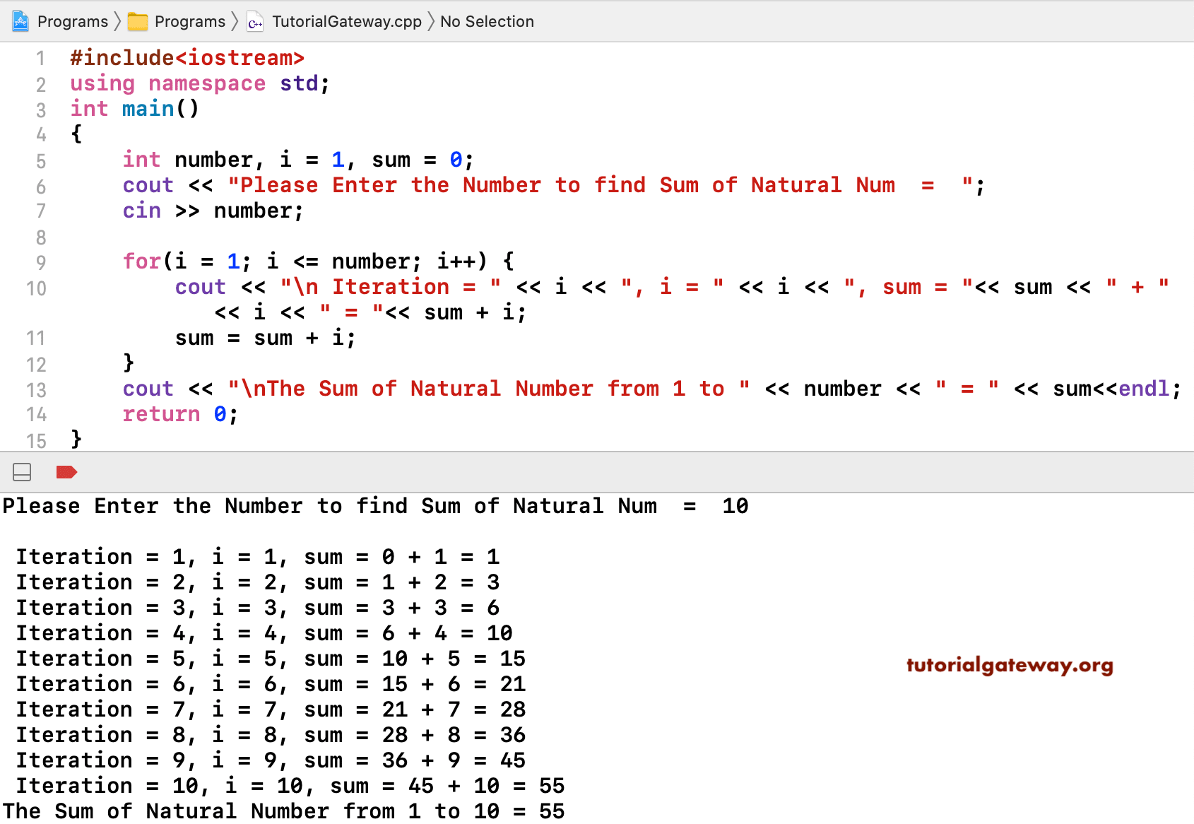 C++ Program to find Sum of Natural Numbers 3