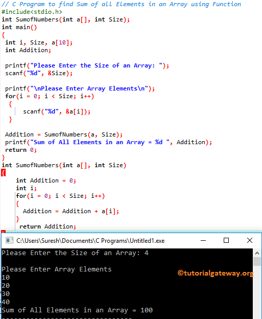 C Program to find Sum of all Elements in an Array 3