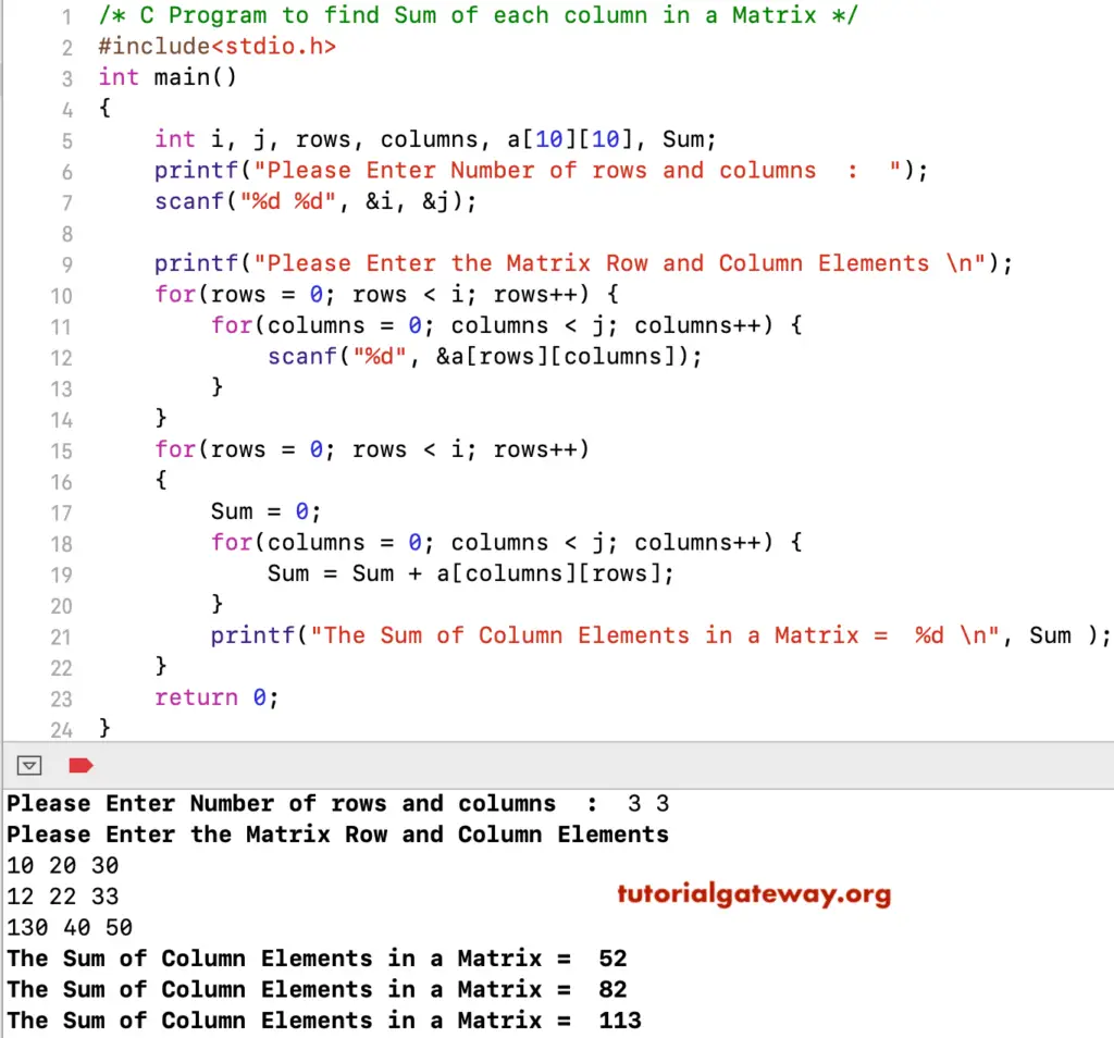 C Program to find Sum of each column in a Matrix 1