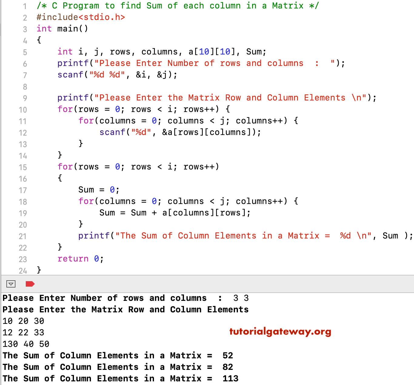 C Program to find Sum of each column in a Matrix 1