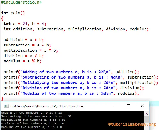 c programming operators Example