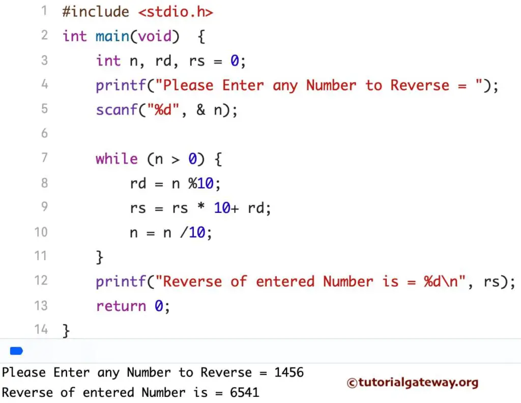 C program to Reverse an Integer using while loop