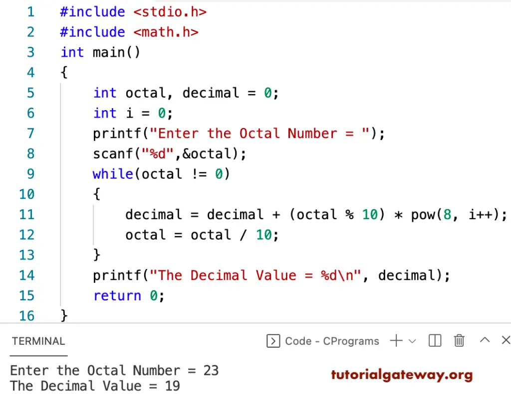 C program to Convert Octal to Decimal