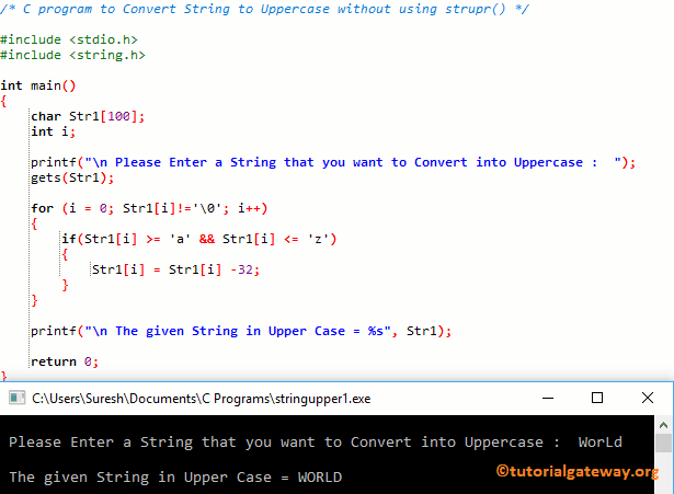 C program to Convert String to Uppercase without using strupr 1