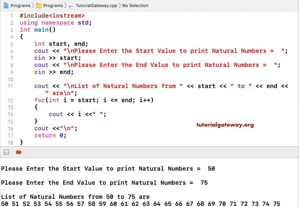 C++ program to Print N Natural Numbers 3