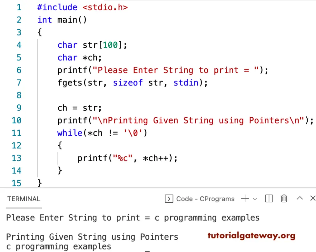 C program to Print String using Pointer