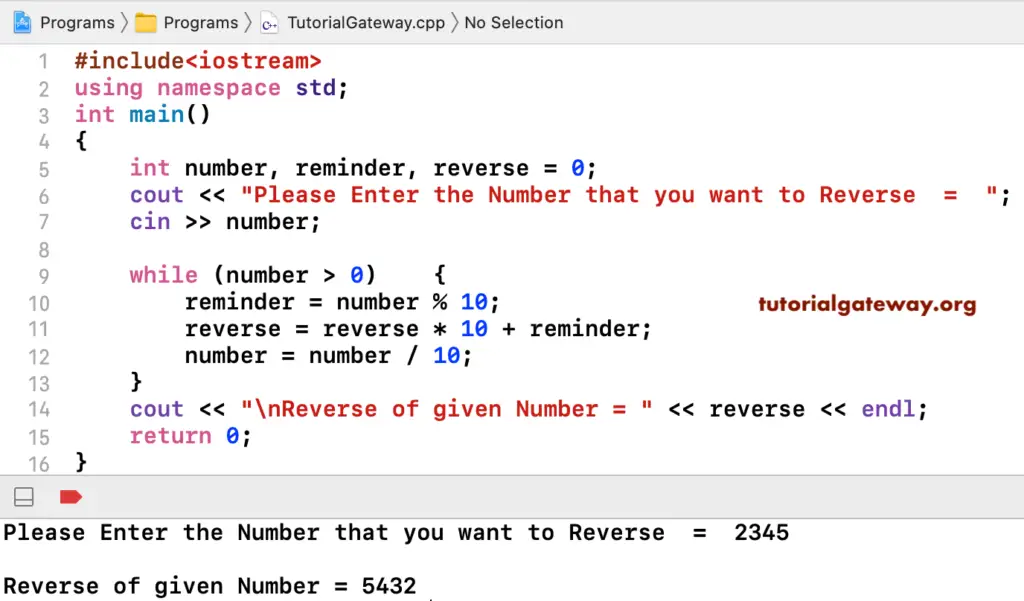 C++ program to Reverse a Number using while loop