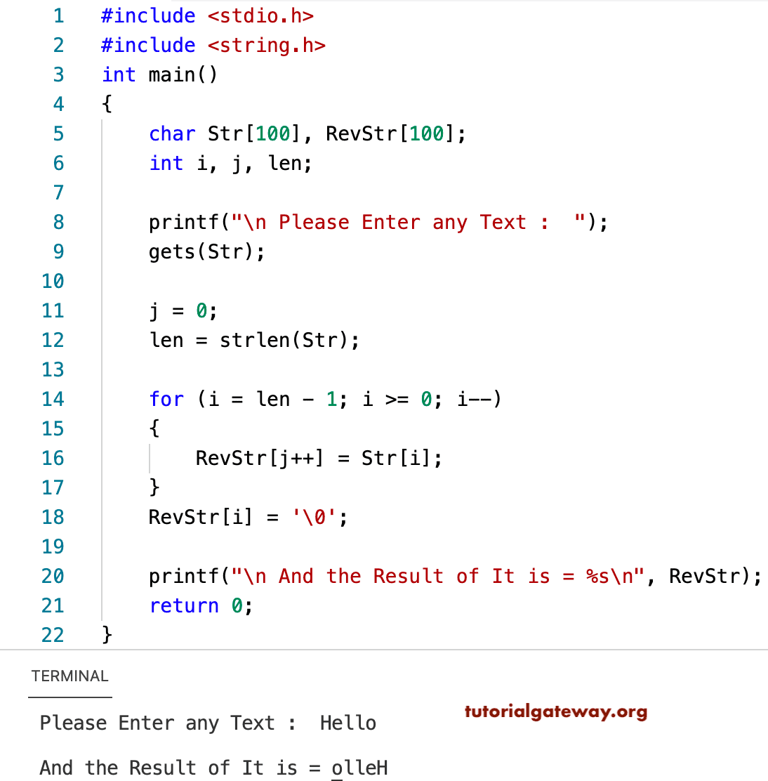 C program to Reverse a String without using strrev