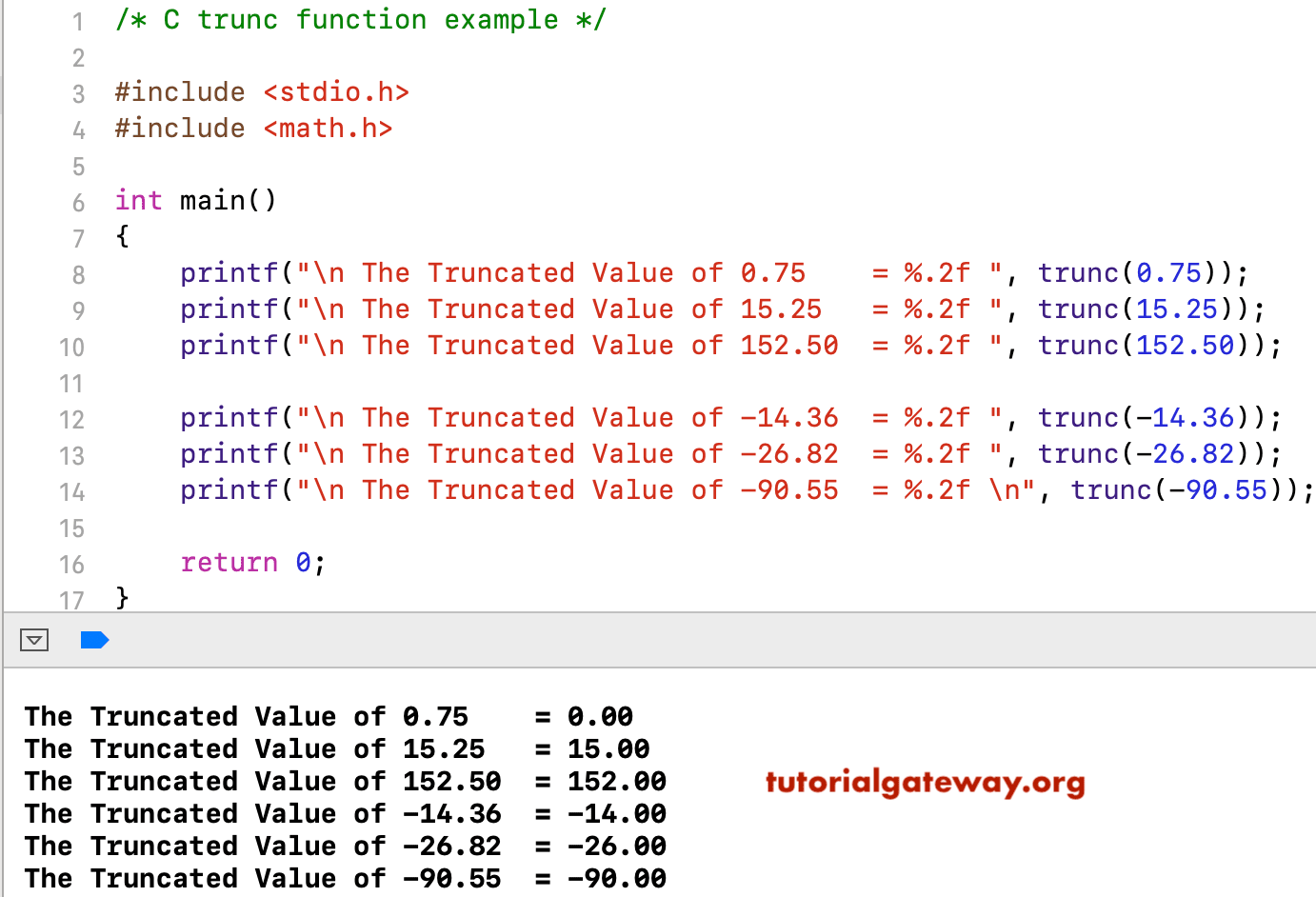 C trunc function example 1