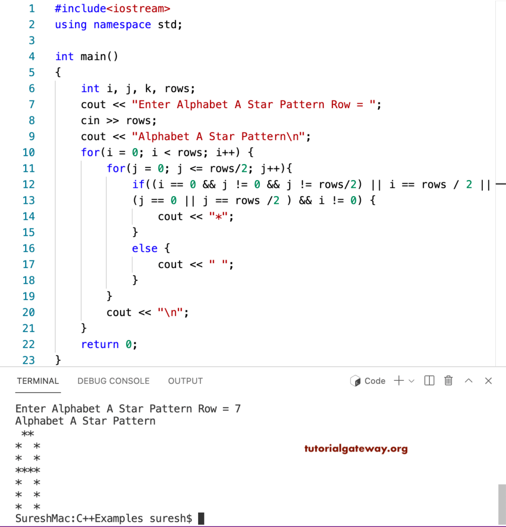 C++ Program to Print Alphabet A Star Pattern