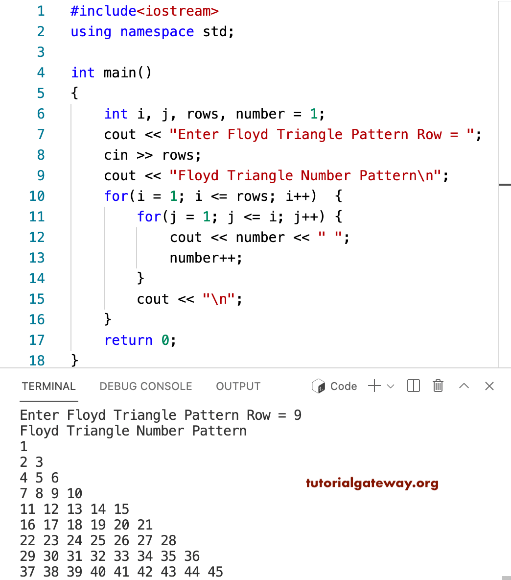C++ Program to Print Floyds Triangle